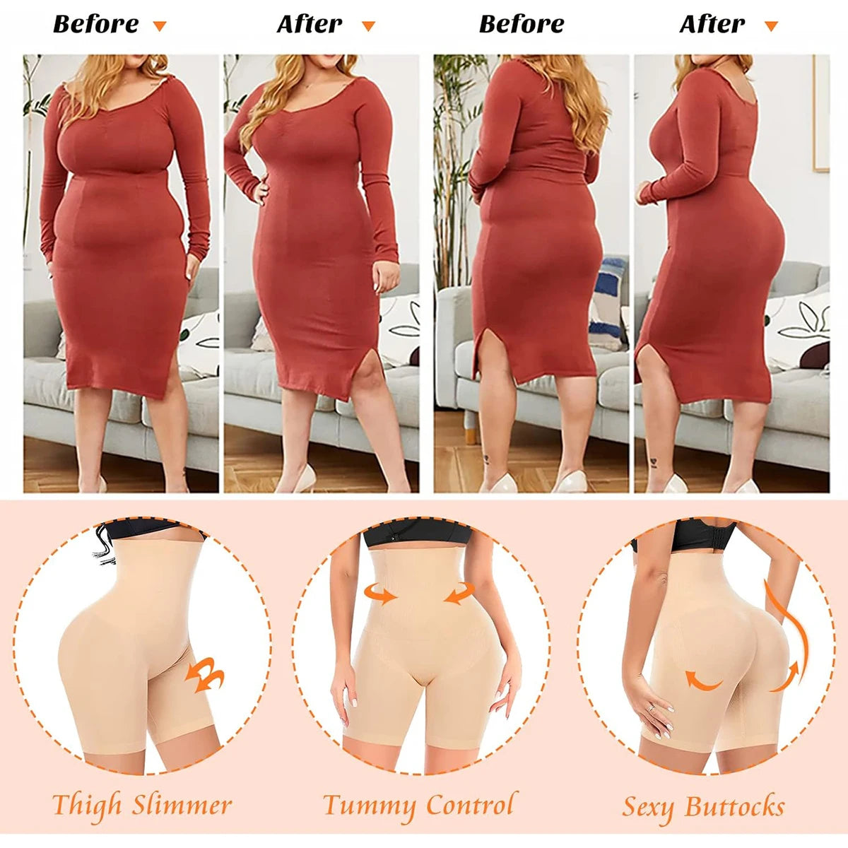 Womens Tummy Control Shapewear Shorts High Waisted Body Shaper Panties Slip Shorts under Dresses Thigh Slimmer Waist Trainer