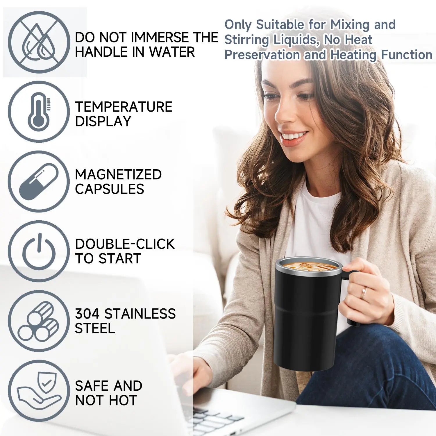 Intelligent Coffee Cup with Lid, 1/3 Counts Automatic Stirring Cup with Temperature Display, USB Rechargeable Stirring Cup for Coffee, Tea, Hot Chocolate, Gift
